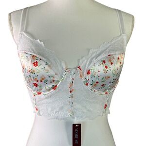 Adore Me White Floral Lace Longline Bra Bralette Bustier Corset 36C‎